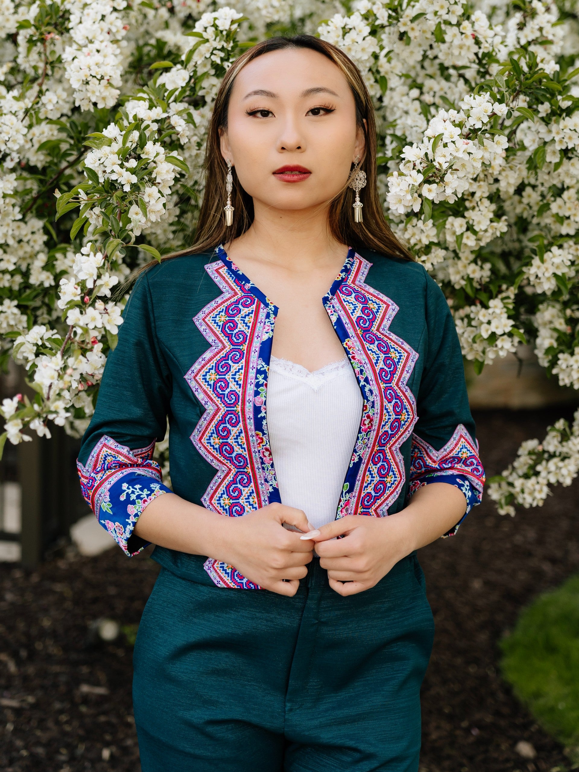 Teal Paj Ntaub Jacket & Pant Set | XiongSeams