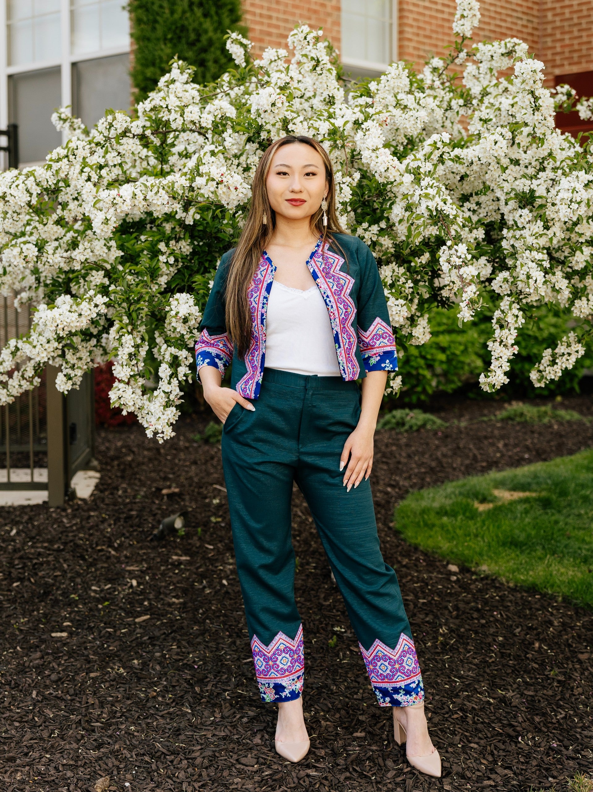 Teal Paj Ntaub Jacket & Pant Set | XiongSeams